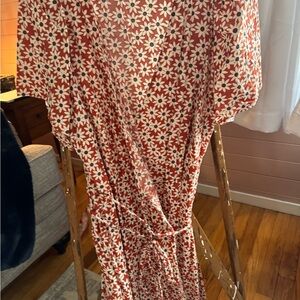 Floral Red and White Wrap Dress